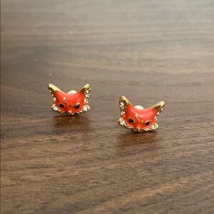 Gold and Red Fox Stud Earrings